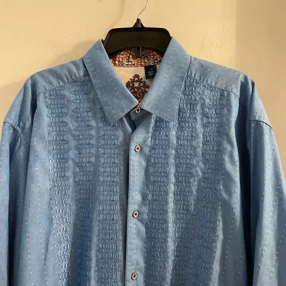 Robert Graham Fully Embroidered Light Blue Designer Dress Shirt Mens 2XLT TALL - Picture 6 of 16